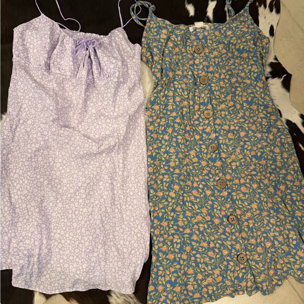 PINK Victoria's Secret Lavender Floral & Teal Button-Front Mini Dresses